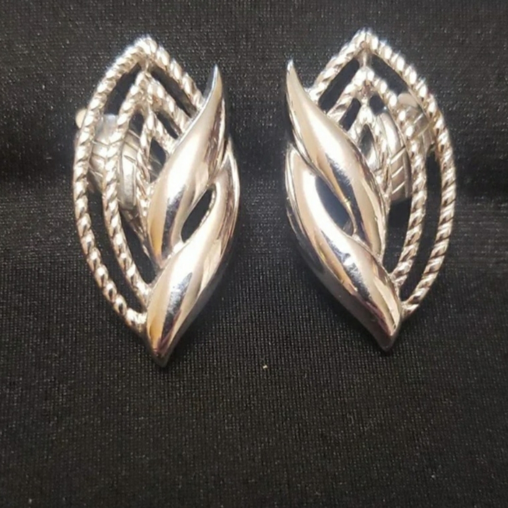 Trifari - SIlver-Tone Clip On Earrings.